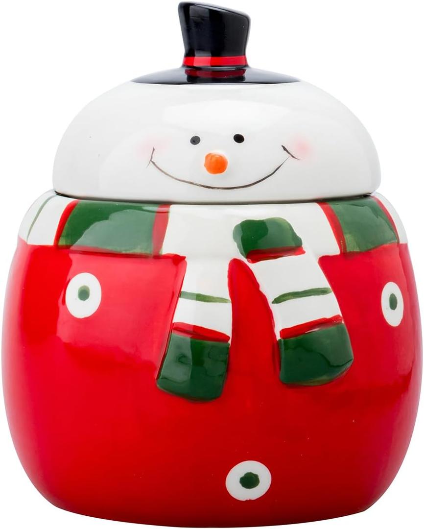 Christmas Snowman Ceramic Cookie Jar  Large Holiday Treat Storage Container with Lid  Festive Kitchen Countertop Decoration