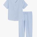 Latuza Women's Petite Seersucker Pajamas Set Cotton Pj Set Petite Size S Light Blue Stripe