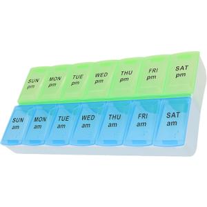 7 Day Weekly Pill AM PM Organizer, SysTech Large Pill Case Pill Box for Pills/Vitamin/Supplements/Medication (Blue/Green) (1 Count (Pack of 1)