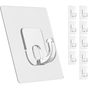Large Adhesive Hooks, 10 Pack Heavy Duty Utility Hooks for Hanging 33lb, Damage Free Sticky Hanging, No Trace Self-Adhesive Wall for Kitchen Bathroom Office Multiple Uses