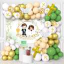 100Pcs Baptism Decorations for Twins, Nuestra Primera Comunion Backdrop Christening Party Decorations Green and Gold Balloon Garland Kit Baptism Christening Religious Party Baby Shower