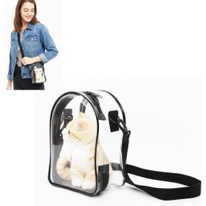Clear Bag for 14cm/5.5in Generation II Sitting Plush Doll, Hanging Protective Display Case, Portable Travel Crossbody Bag with Strap-Black 1 Pack (Doll not Included)