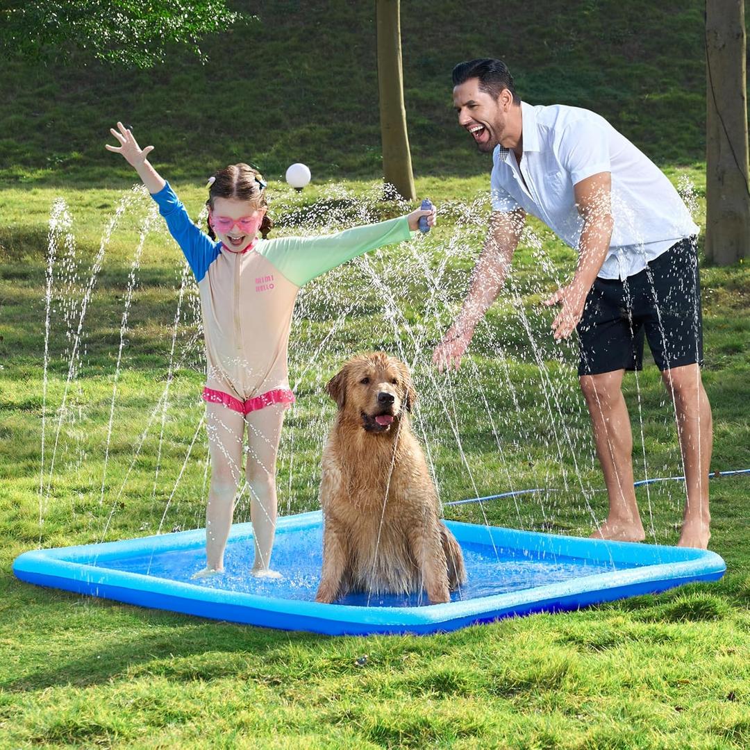 SLOOSH 60" Non-Slip Splash Pad Sprinkler - Summer Water Toys Sprinkler Mat for Kids Toddlers Dogs, Outdoor Backyard Pool Party Decor Outside Water Games Fountain Wading Baby Pool Boys Girls Gifts (5ft, Blue)