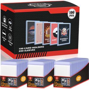 300 PCS TopLoaders Card Sleeves for Trading Cards, 3" x 4" Hard Plastic Baseball Card Protectors Card Holder Fit for MTG, TCG, Stardard Cards Sports Cards (100 Toploaders + 200 Soft Card Sleeves)