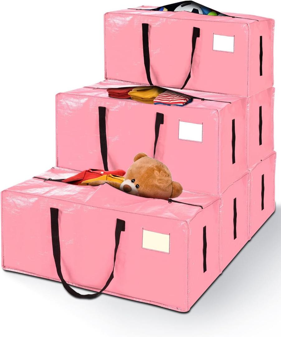 12 Pack Extra Large Moving Bags, Heavy Duty Packing Bags with Zippers and Handles for Space Saving, Clothes Storage, College Essentials, Travel, Pink