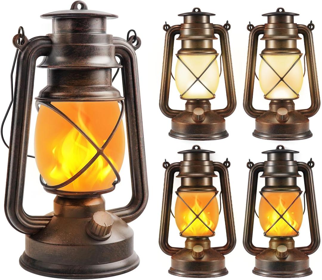 4 Pack Battery Powered Bronze LED Vintage Lanterns with Remote Control | 2 Lighting Modes with Dancing Flame, Waterproof Outdoor & Indoor Lights Decor for Garden, Porch, Patio, Pathway & Camping