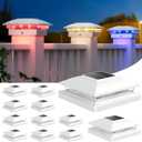 APONUO 12 Pack Solar Post Cap Lights Color Changing - RGB 8 Solid & Gradient Colors, IP65 Waterproof, for 4x4 5x5 6x6 Wood Vinyl Fences, Deck, Patio, Yard (White)