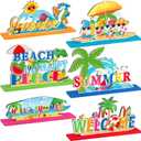 Hoolerry 6 Pieces Summer Beach Decoration Sign Wooden Summer Table Decoration Flamingo Palm Leave Gnomes Theme Table Centerpiece Beach for Party Favor Supplies (Colorful)