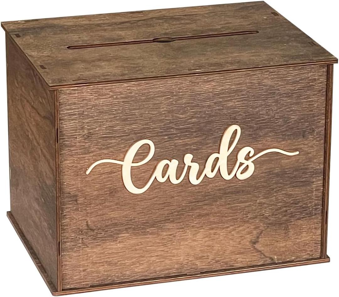Cregugua Large Card Box 12"x 9"x 9" Rustic Wooden Card box Gifts Card Box for Wedding Birthday Baby Shower Graduation Party