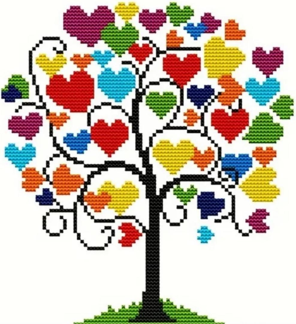 HKLIOPU Stamping Cross Stitch Kit,Love Tree Cross Stitch Kit for Adult Beginners,11CT Needlepoint Counted Stitching Kit for Home Decor Arts and Crafts (USL-002)