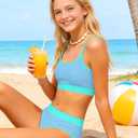 NECIOUS Teen Bathing Suits for Girls 12-14 Bikini Sets for Teens Girls Swimsuit Size 12 14 Blue Color Block 2 Piece Swimsuits