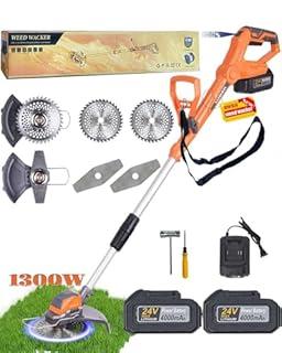 Electric Weed Wacker Cordless Eater 24V Battery Powered Brushless Brush Cutter with 2X4.0Ah Batteries Fast Charger Lightweight Grass Trimmer 2 Types Blades for Lawn Yard Garden (Orange)