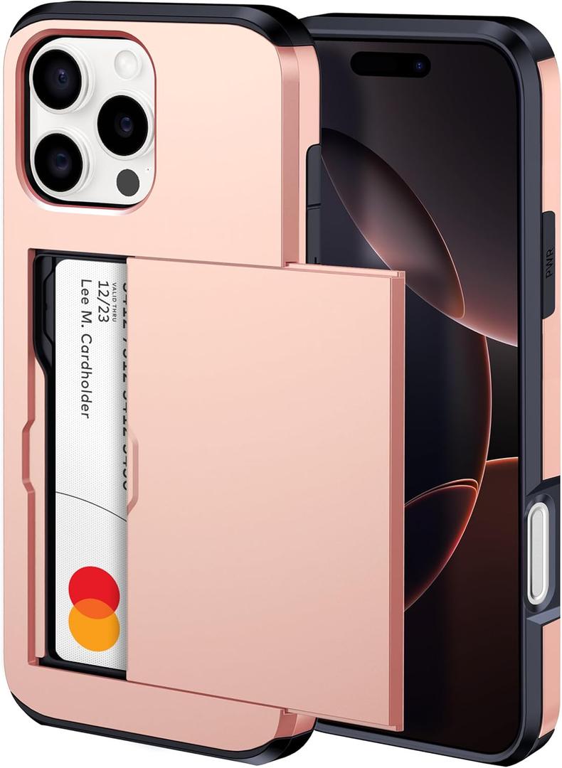 harusaki iPhone 16 Pro Wallet Case with Hidden Card Slot - Wireless Charging Compatible iPhone 16 Pro Case with Card Holder for Women and Men (Pink Gold)
