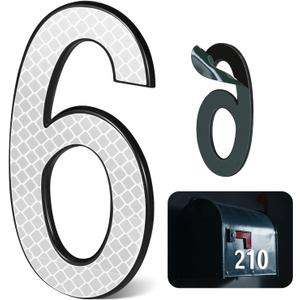 4 Inch Reflective House Numbers for Outside, VONDERSO High-Intensity Reflective Self-adhesive Mailbox Numbers, Durable ABS Base for House Plaques, Mailbox, Yard, Garage  Plaque Number 6