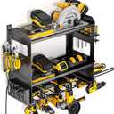 YYR Power Tool Organizer Wall Mount with Charging Station, Cordless Tools Hanger and Battery Storage Rack for Garage Organization, Heavy Duty Drill Holder Shelf Build in Metal Power Strip - Black, 8.1"D x 16.8"W x 16"H