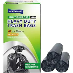 GENERALCARE 30 Gallon Trash Bags, Heavy Duty Tear-Resistant, Puncture-Proof lager garbage bags, Ultra-Large Capacity, 40 Count, Unscented