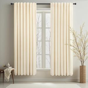 Cream Beige Velvet Room Darkening Curtains 63 Inch Long Length 2 Panel for Living Room Energy Saving Thermal Curtains for Kitchen Nursery Balcony Back Tab Pleated Short Drapes Boho Elegant Home Decor