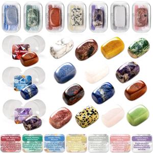 MEADIN 28 Pack Prefilled Easter Eggs with Gemstones - Filled Easter Clear Eggs with Natural Gems Crystal & Guide for Kids Easter Egg Hunting Party Favors