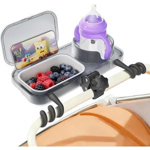 Universal Stroller Snack Tray, 3-in-1 Cup Holder Tray with Clamp & Silicone Arms Grip & Detachable Silicone Tray, Stroller Tray Attachment for Toddler & Kids, Snacking On The Go