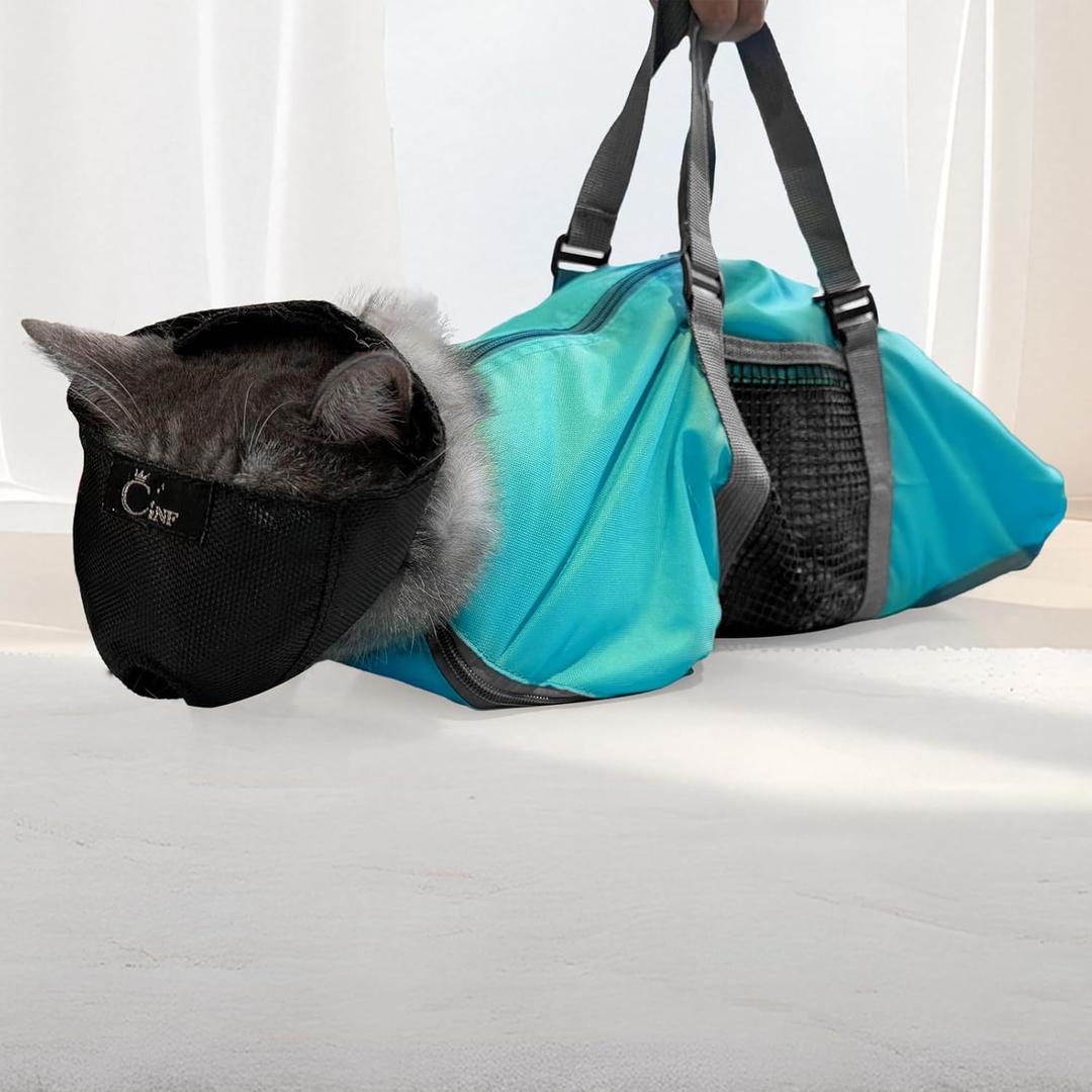 Cinf Cat Nail Clipping Cleaning Grooming Restraint Bag (Free Muzzle) Set No Scratching Biting for Bathing Nail Trimming Injecting Examining (Blue,L)