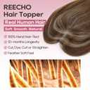 REECHO Hair Toppers for Women Real Human Hair, Seamless Human Hair Toppers with Bangs, 360 3D Cover Clip in Bangs Hair Extensions for Daily Wear, Medium Brown with Highlights