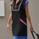 Fisoew Women's Summer Sleeveless Mini Dress Casual Half Zip Cap Sleeve Contrast Loose Sweatshirt Dresses (Medium, Black)