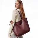 WLLWOO Soft Vegan Leather Tote Bag for Women Large Casual Hobo Handbags Zipper Shoulder Work Daily Weekender Travel Purse