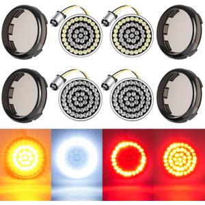 PBYMT 48LEDs Turn Signals, 2inch Front Rear Turn Signals Light with 4 Smoke Cover Compatible with Harley Davidson Dyna Softail Sportster Iron 883 Touring Road King Street Glide Road Glide 1986-2024
