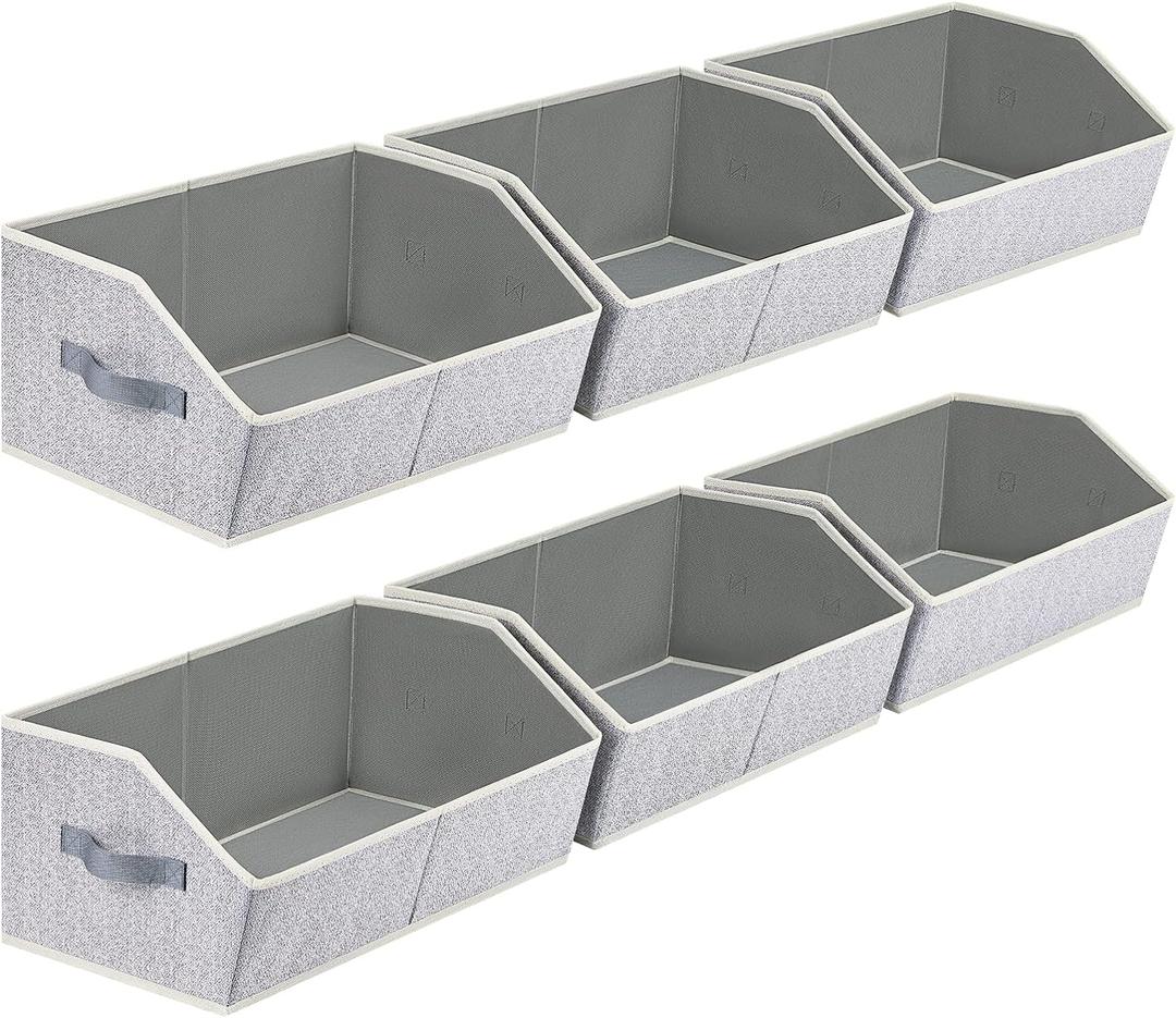 Closet Organizers Bins 6 Packs - Large Closet Shelf Organizer with Handles, Fabric Trapezoid Storage Bins, Collapsible Storage Cubes for Clothes, Towels, Light Grey