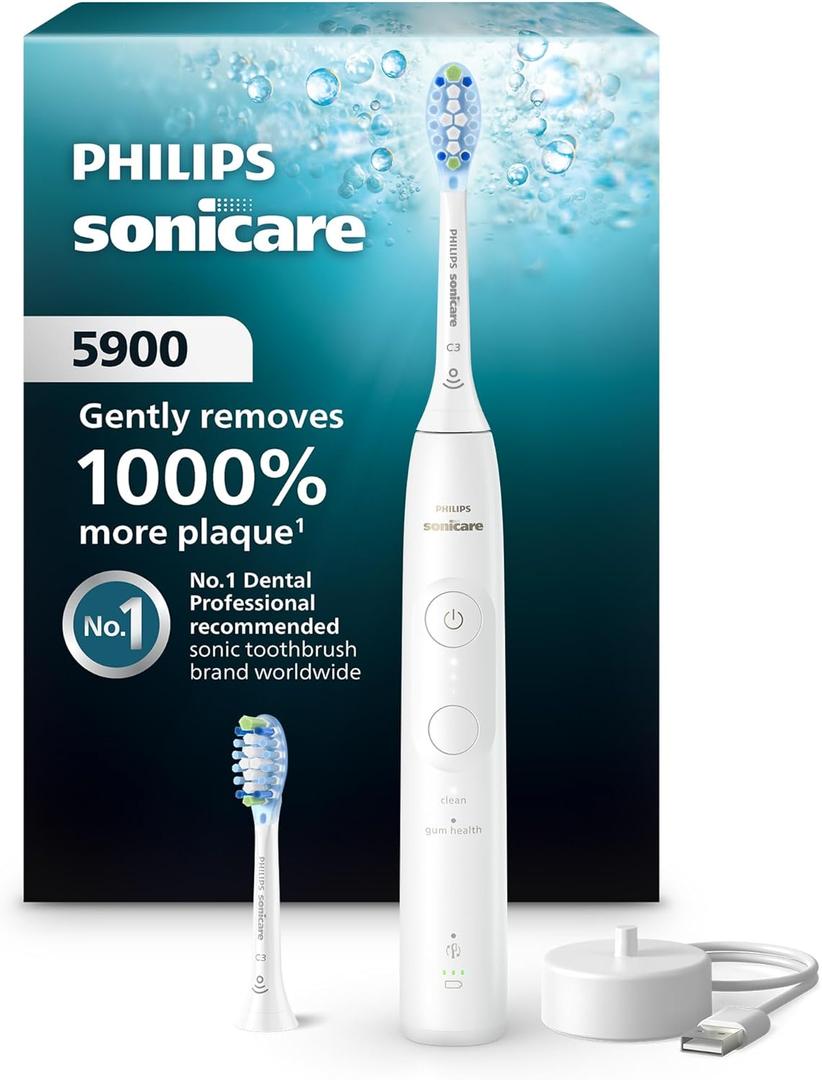 Philips Sonicare 5900 Series Electric Toothbrush - Next-Generation Sonicare Technology, Pressure Sensor, 6 Brushing Settings, SmarTimer, BrushPacer, 21-Day Runtime, White, Model HX7130/02