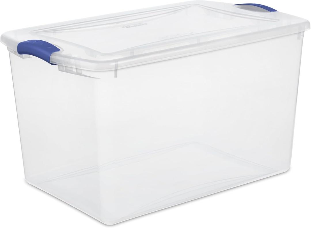 66 Qt. Clear Plastic Latch Box, Blue Latches with Clear Lid