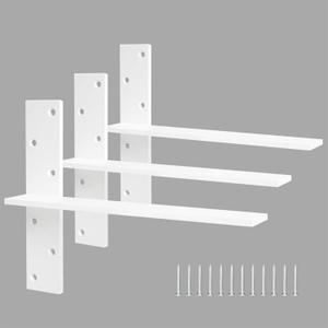 Floating Shelf Bracket 3/8" Thick Heavy Duty Shelf Brackets White 3 Pack Free Hanging Countertop Support Bracket 20" Lx2.5 W Floating Wall Brackets for Cabinets, Dishwasher, Bench Seats Vanities