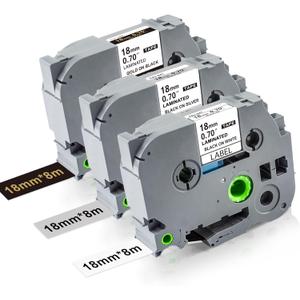 18mm Ptouch Tape Tze-241 344 941 Replacement for Brother Label Maker Tape 18mm 0.7 Laminated White/Black/Silver, TZe 18 mm Compatible with Brother Ptouch PT-D400 PT-D410 PT-D460BT PT-P710BT