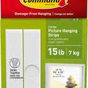 Command Large Picture Hanging Strips, Damage-Free Hanging Picture Hangers, No Tools Wall Hanging Strips for Christmas Decorations, 4 White Adhesive Strip Pairs