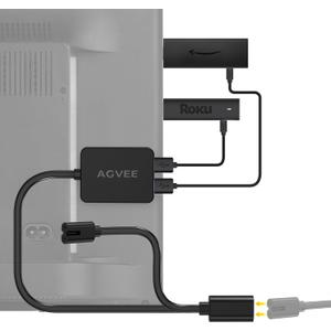 AGVEE 4ft Dual USB Power Adapter for Fire TV Stick (FireStick), Roku Chromecast Streaming TV Sticks, USB TV LED Light Strips | Eliminate Clutter | Cable Management Solution, Black