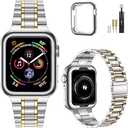 MioHHR Solid Stainless Steel Band Compatible with Apple Watch 38mm 40mm, Metal Strap with Soft TPU Case for iWatch Series 6 5 4 3 2 1 SE Women and Men (Gold, 38/40 mm)