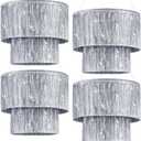 Rossesay 4 Pcs 2 Tier Fringe Tinsel Chandelier Iridescent Foil Party Disco Ball Decor Chandelier Decoration Metallic Foil Shimmering Bachelorette Party Decor Photo Booth Supplies (Silver)