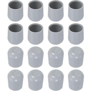 uxcell Chair Leg Floor Protectors, 16pcs 1" - Plastic Round Chair Leg Caps, Non-Slip Slip-On Furniture Feet Covers for Folding Metal Chair (Grey)