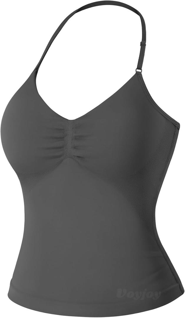 VOYJOY Impact Longline Strappy Top Workout Tank Tops for Women Impact Gym Sports Bra Camis (Small, Dark Gray)
