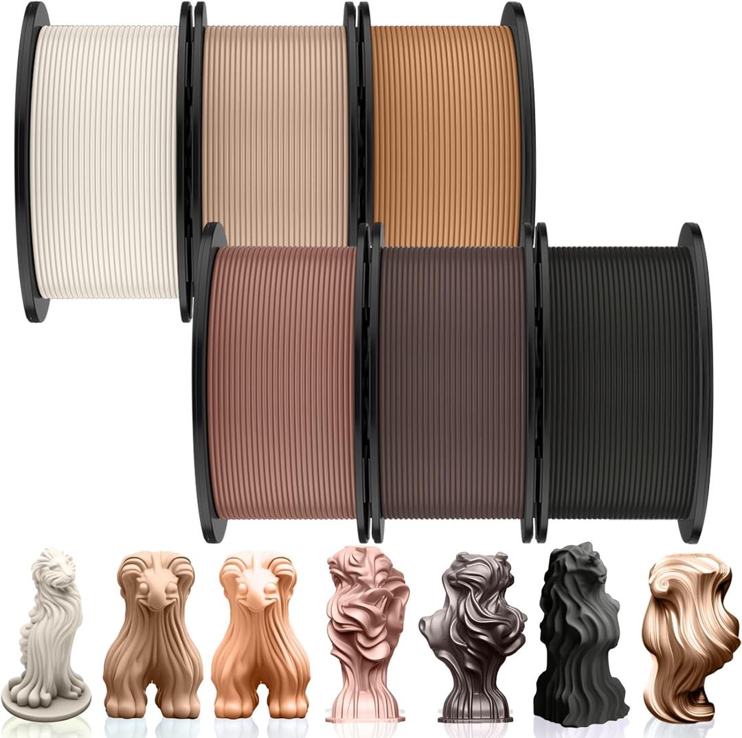 Pangda 3D Printer Filament PLA Bundle 1.75mm Multicolor Matte or Silk Finish, Dimensional Accuracy 0.02mm, 0.25kg/0.55lb Each Spool for DIY Holiday Projects(1.5 kg,Earth Color)