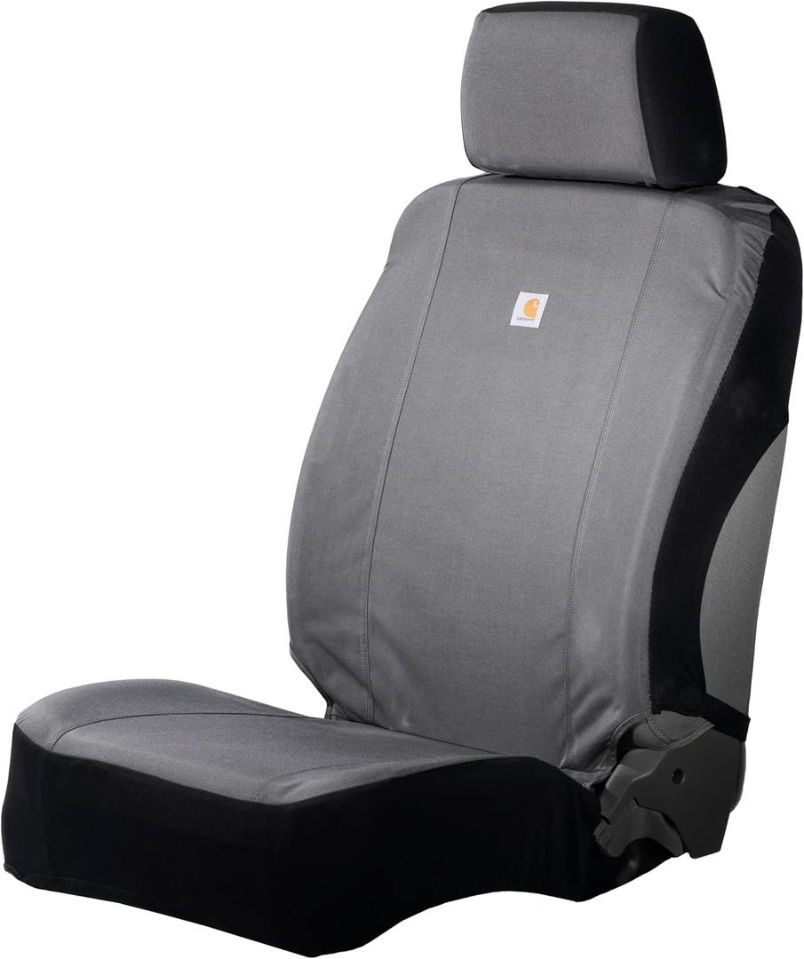 Carhartt Universal Nylon Duck Canvas Fitted Bucket Seat Cover, Durable Seat Protection with Rain Defender, Single, Gravel (One Size)
