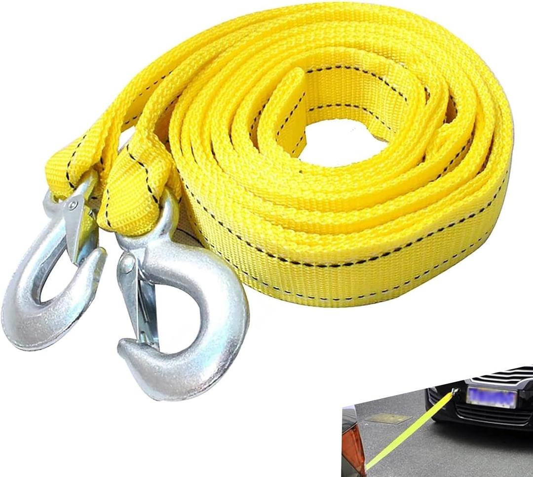 Qurbuns Heavy Duty Car Tow Strap with Hooks, 30000 lbs Capacity Nylon Winch Strap with Forged D-Ring Hook, 20FT Reflective Emergency Recovery Towing Straps, Car Truck Boat Towing Accessories (Yellow)