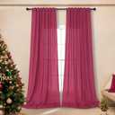 Hot Pink Curtains for Living Room 84 Inch Length 2 Panels Set Back Tab Pocket Semi Sheer Linen Boho Vibrant Bright Colored Girls Curtains for Bedroom Princess Decor Raspberry Fuchsia Magenta Red 52x84
