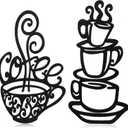 Jetec 2 Pieces Coffee Wall Decor Black Cup Silhouette Kitchen Wall Art Decor Coffee Bar Accessories