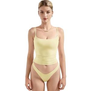 SUUKSESS Women Sexy Square Neck Tank Top Summer Y2K Going Out Basic Cami Shirt, 2XS, Pale Yellow 