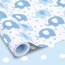 Woric Reversible Baby Shower Wrapping Paper Roll 17 Inch x 33 Feet Blue Elephant Design Gift Wrapping Paper for Baby Shower, New Baby, Boy's 1st Birthday, Celebration