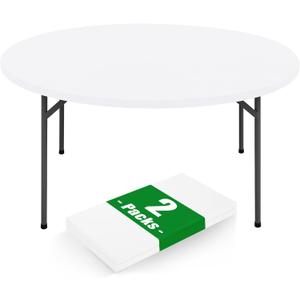 Moosfor Round Spandex Tablecloth 2 Pack, Elastic Fitted Waterproof Tablecloths for 36"-44" Tables, Stretch Washable Picnic Table Cover for Camping, Dining, Indoor and Outdoor, White