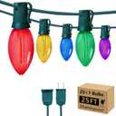C9 Christmas String Lights, 25FT 26 Bulbs Bright & Multicolor Outdoor Christmas Lights, Outdoor Indoor Xmas Roofline Backyard Garden Patio Home Holiday Decor, Waterproof Extendable Green Wire
