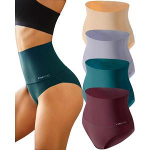 FINETOO Tummy Control Underwear for Women High Waisted Nylon Brief No Show Womens Bikini Seamless Panties 4pack S-XXXL (Large)