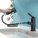 Single Hole Bathroom Faucet, Single Handle Modern Pull Out Bathroom Sink Faucet with 3 Water Flow Modes, Fountain Bathroom Faucets with Sprayer (Black, Regular)